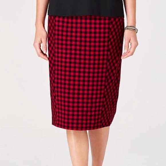 NWT J.Jill Ponte Plaid Mini Skirt Red Gingham Houndstooth - Picture 1 of 6
